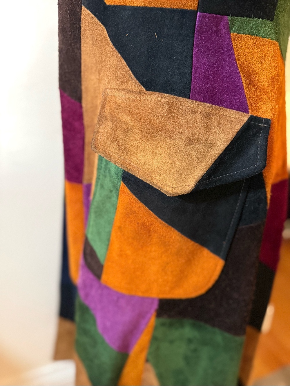 Vintage 70s Suede Patchwork Coat, Beautiful Condition - Picture 11 of 16